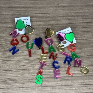 πΌ 3/$25 NWOT Colorful Heart & Letter Dangle Earrings - 3 Pairs